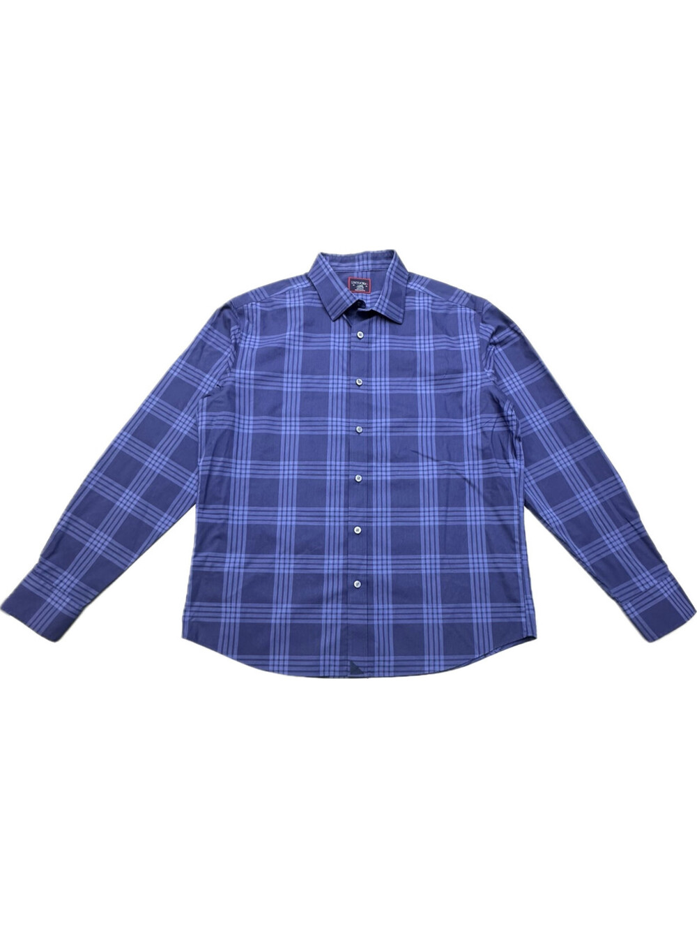 UNTUCKit Men’s Large Blue Plaid Wrinkle Free Cotton Long Sleeve Button Shirt L